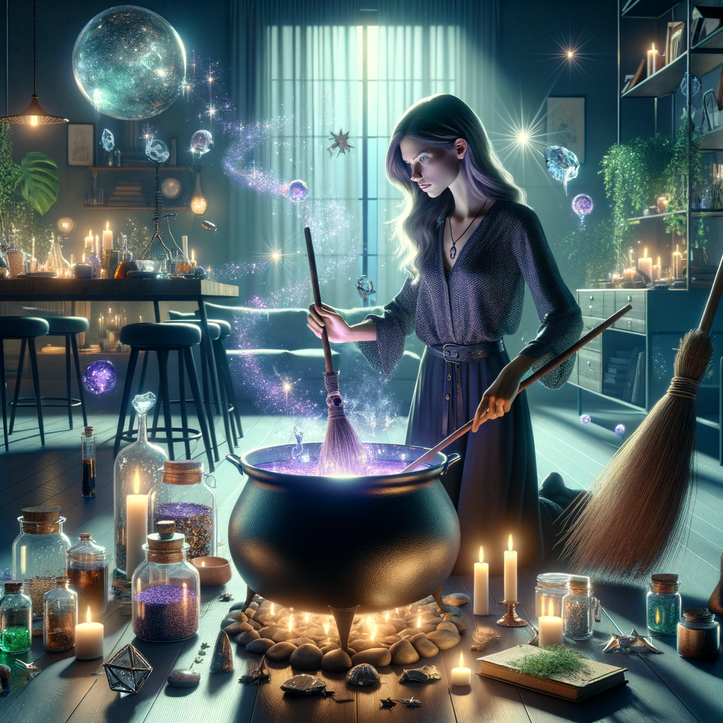 Modern witch preparing potions